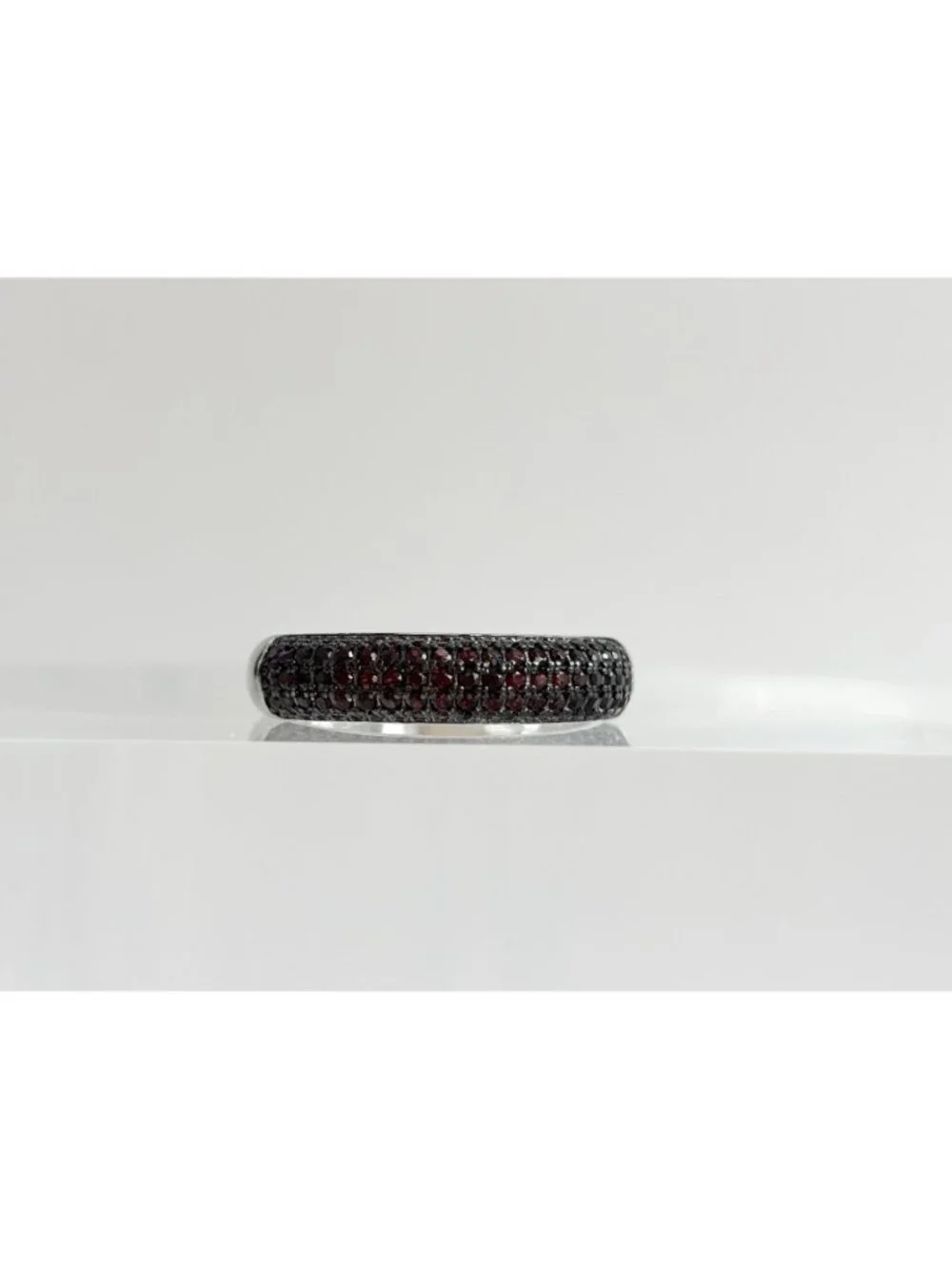 Minimalist Garnet Gemstone Pave Band Sterling Silver 925 Vintage Ring - sz 8